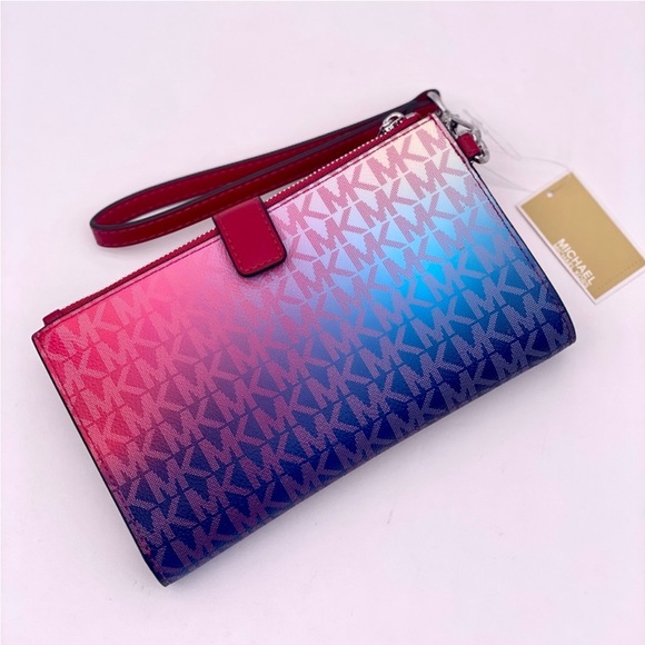 Michael Kors jet set double zip wristlet wallet phone case dk raspberry Multi - Picture 10 of 11